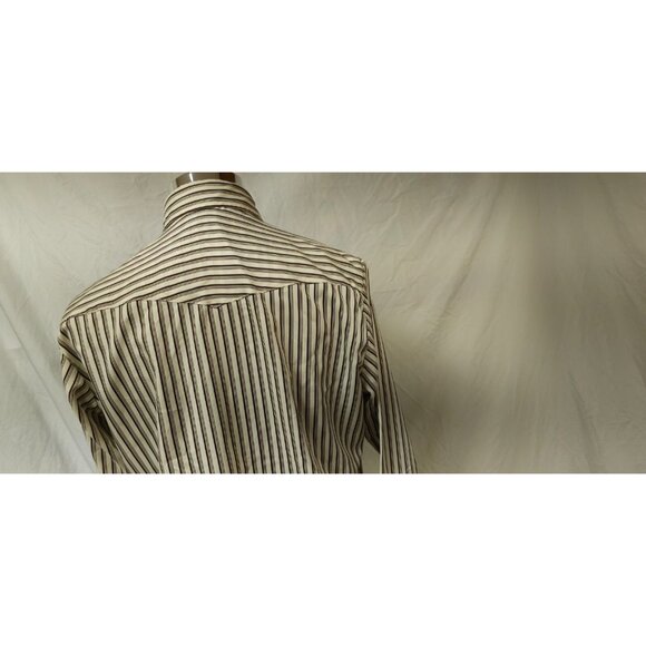 Vtg Stockman By PMC Mens Beige Brown Stripe Pearl Snap Long sleeve Western Shirt - Picture 8 of 11